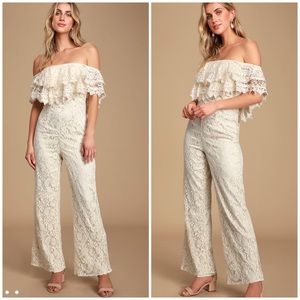 🆕lulu’s waiting for forever cream lace jumpsuit